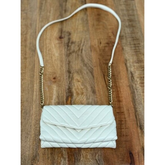 Quince Italian Leather Quilted Crossbody Bag Cream Beige Chain Strap Clutch - Picture 12 of 16
